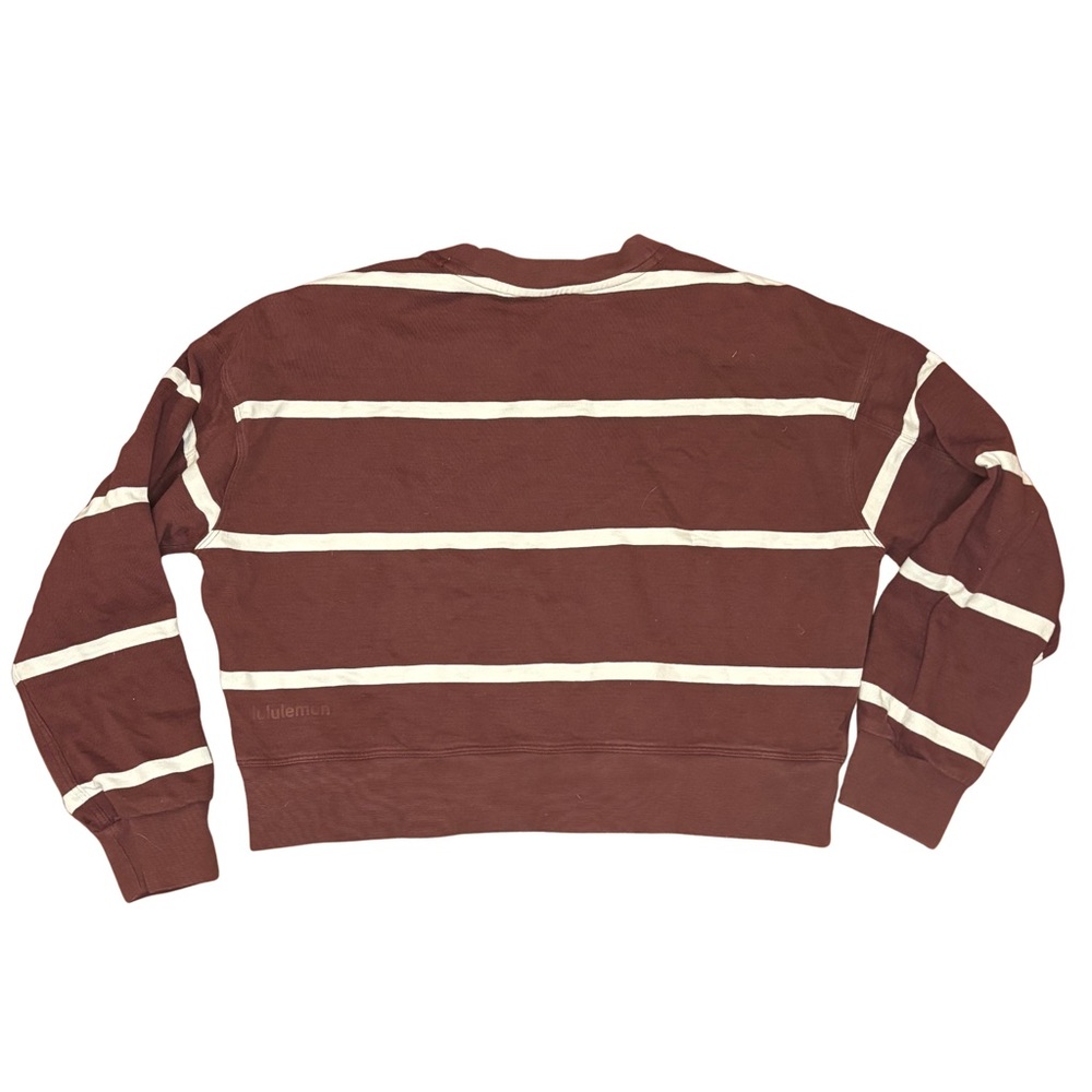 Lululemon Perfectly Oversized Cropped Crew Boundless Stripe Red Merlot White - Picture 3 of 6